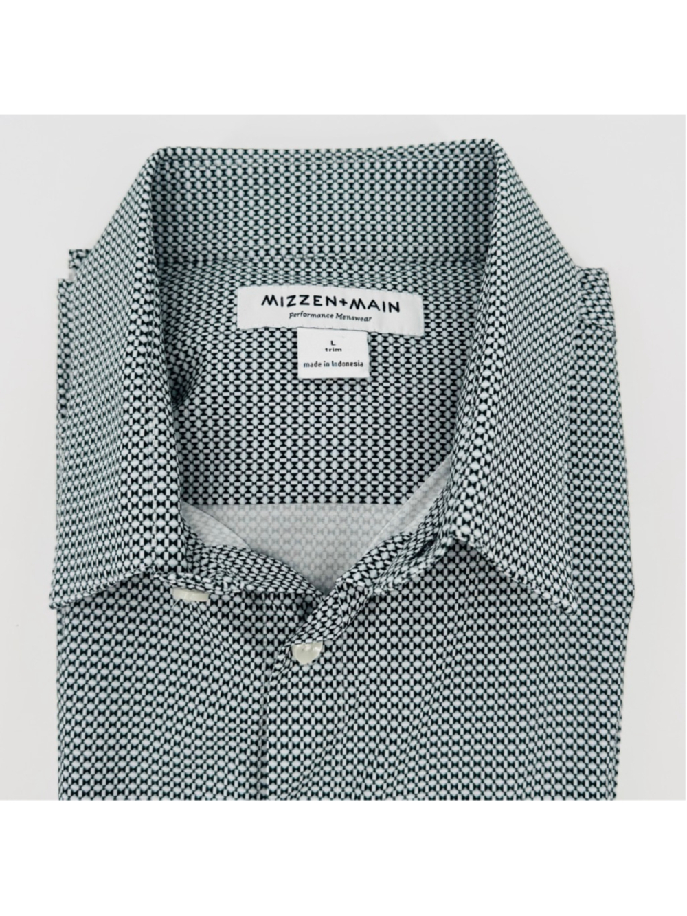 Mizzen+Main Leeward Performance Button Down Shirt L Black White Geometric